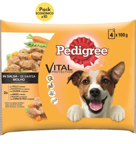 Heavands - Grandes marcas a preços discount - Comida Húmida Cão Paté Pedigree Galinha e Vaca Pouch (4 X 100 G) Pack de 10 1